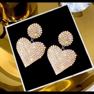 New Luxurious Geometric Rhinestone Heart Earrings